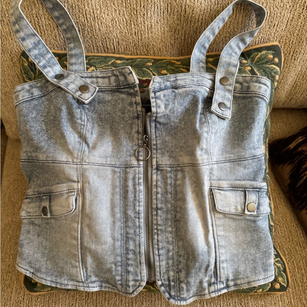 Denim Zip-Up Vest with Pockets